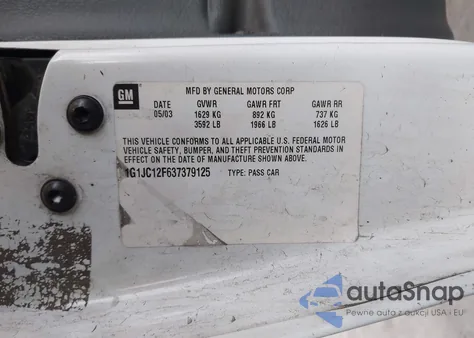 2003 Chevrolet Cavalier from USA, damaged, VIN 1G1JC12F637379125